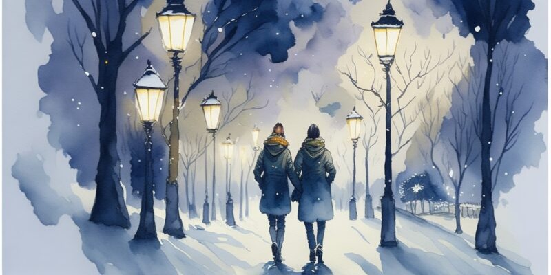 A couple walking in the park in Madrid  as one of the 20 Things to Do in Madrid in Winter: Discover Madrid's Winter Wonderland