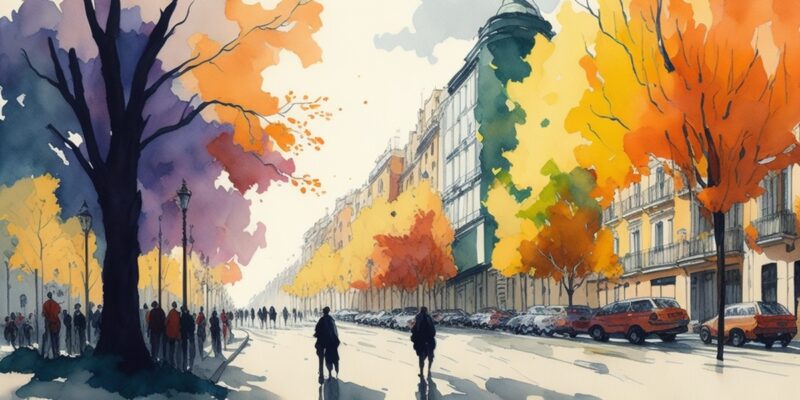 A street view of Madrid in Autumn, as it stands for 26 Things Madrid is Famous For