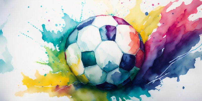 A closeup to a football with a space of watercolors, as as it stands for 6 Reasons to Visit Madrid in 2023